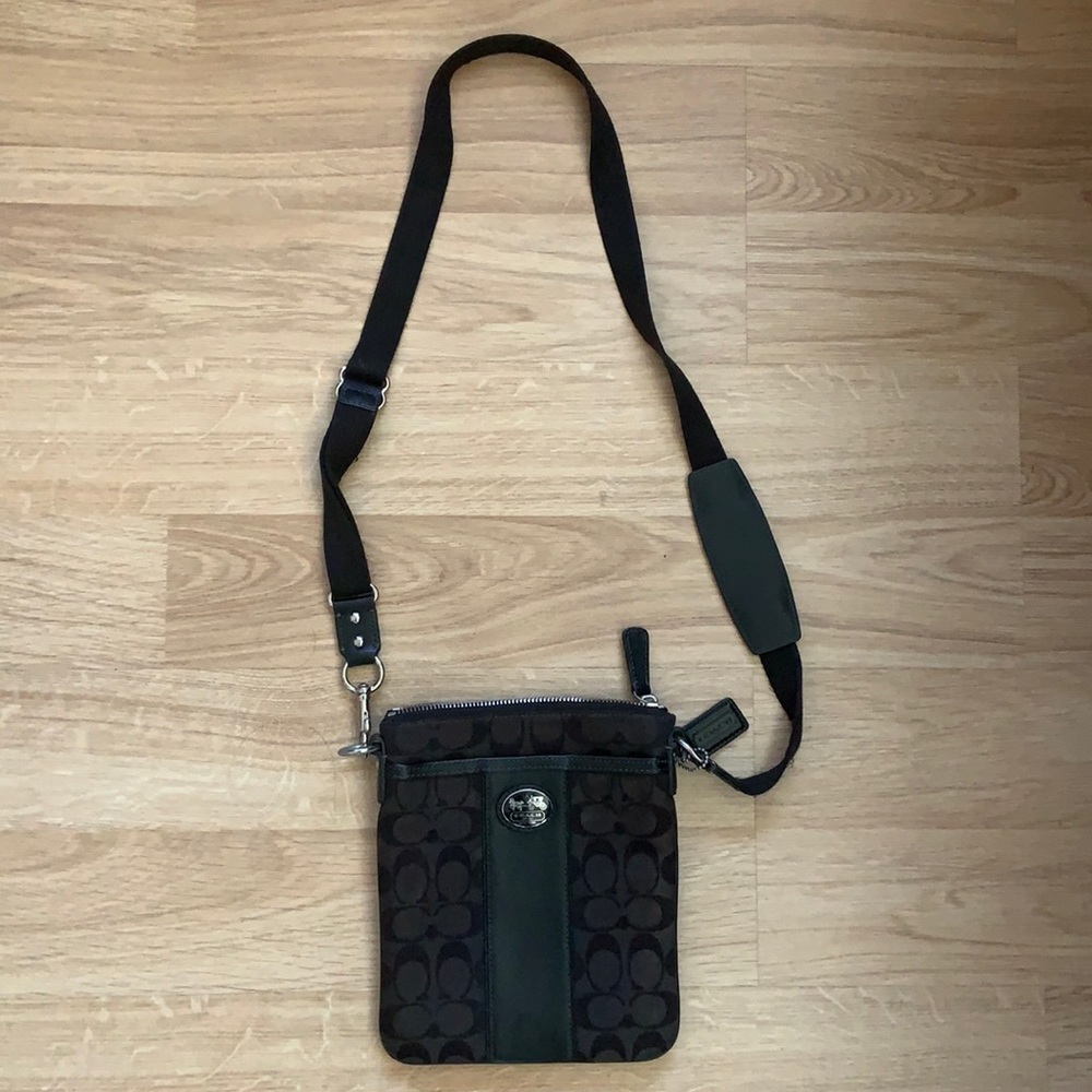 Coach Black Canvas Leather Trim Cross Body Bag